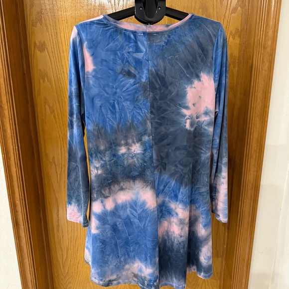 Umgee Tie Dye Tunic Top Mini Dress Blue & Pink Long Sleeve Women’s Size Small - Picture 2 of 10